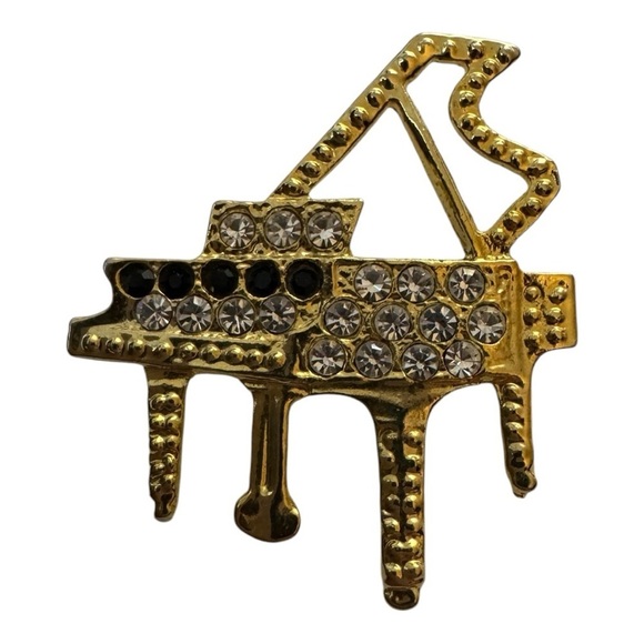 Source Unknown Jewelry - Gold Piano Brooch with Rhinestones